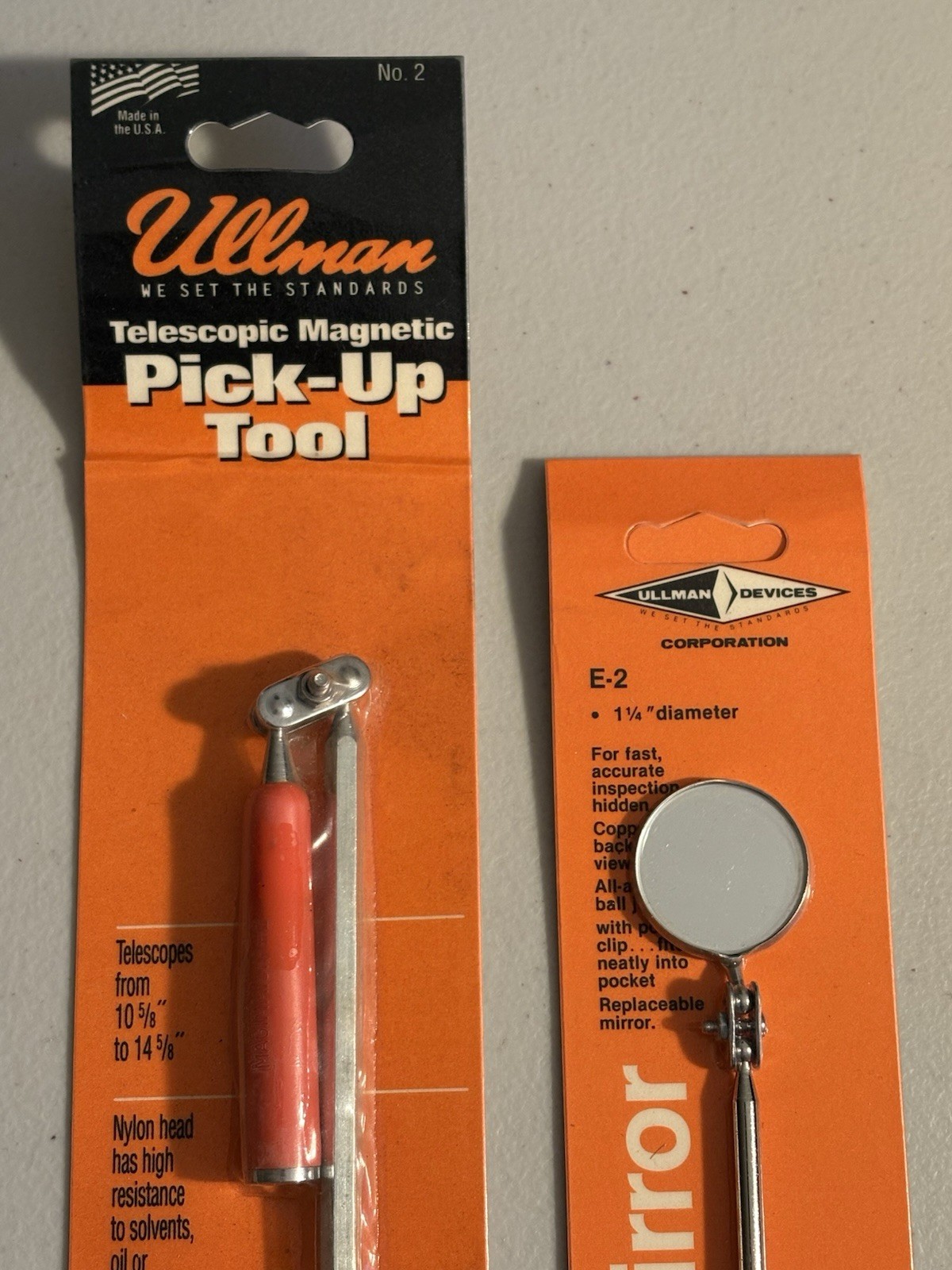 ULLMAN #2 TELESCOPIC MAGNETIC PICK UP TOOL & #E-2 ROUND INSPECTION MIRROR - NEW gallery