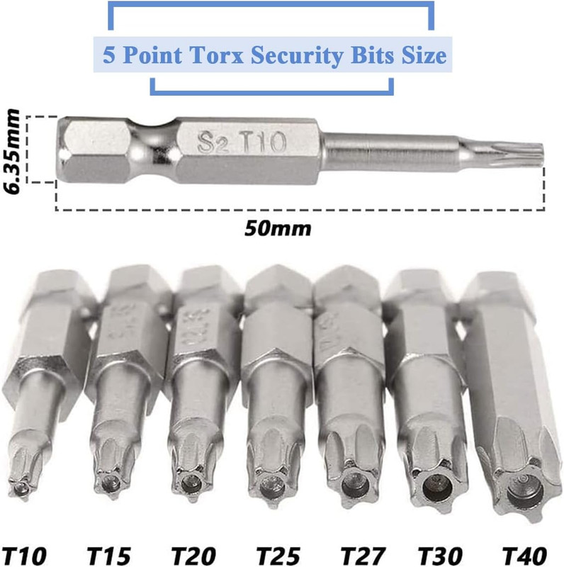 14Pcs 5 Point Torx Security Bits Magnetic 5 Point Star Tamper Proof Bit Set 1/4" gallery