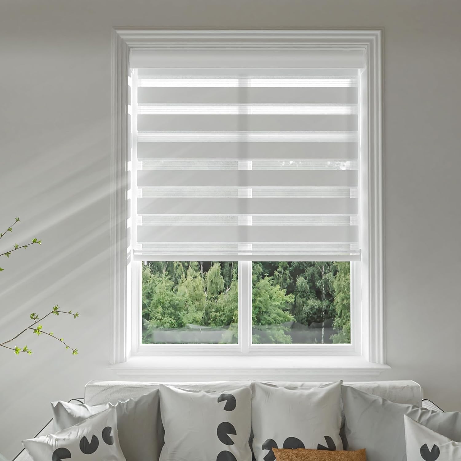 Cordless Zebra Blinds Dual Layer 44" W×72" H, Beige gallery