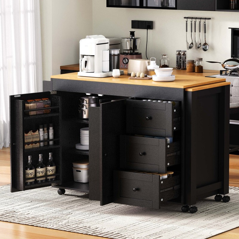 74.8 Inch Kitchen Island with Extendable Dining Table Rolling Storage Cart Power gallery
