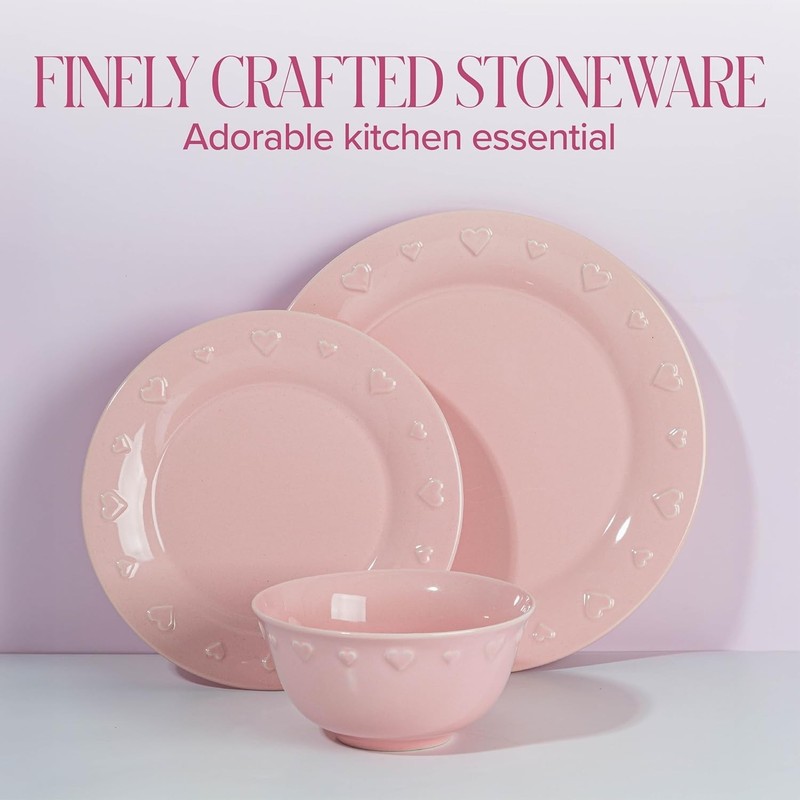 Ceramic Stoneware 12-Piece Dinnerware Set, Embossed Hearts. Iconic gallery