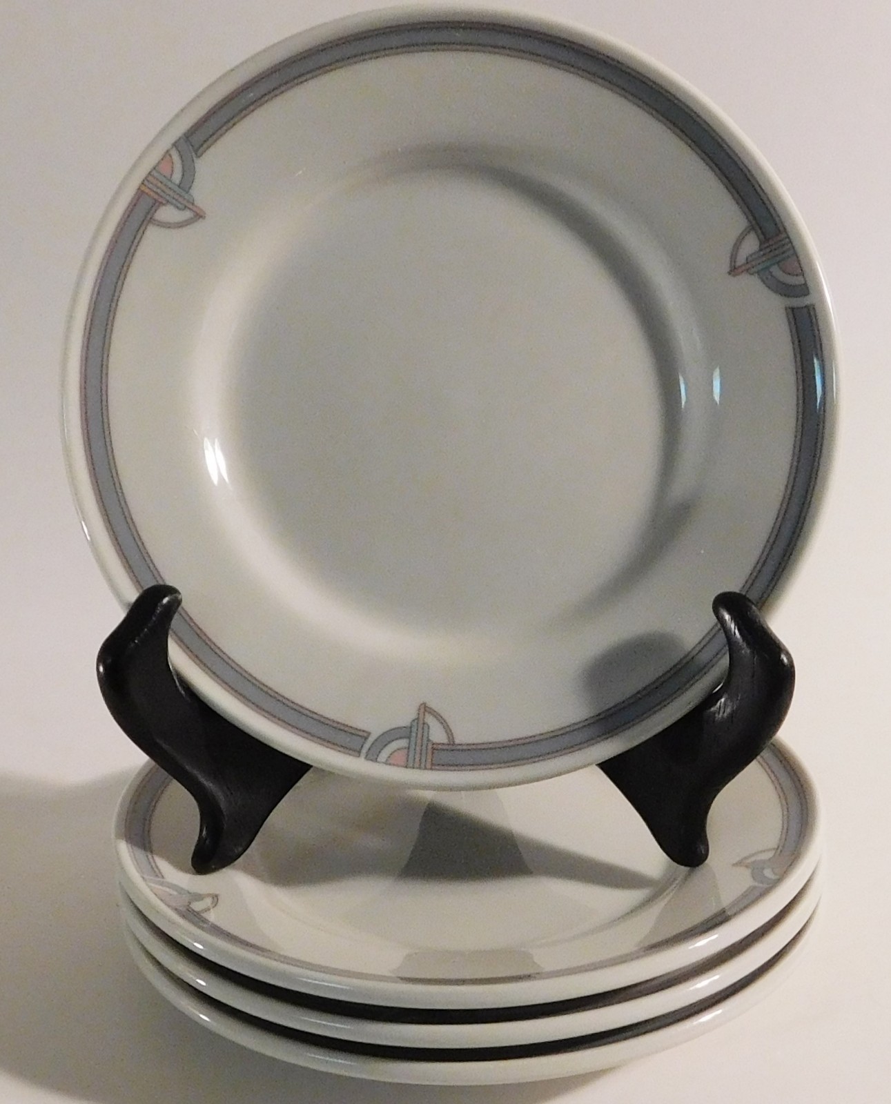 4 Mod Crown Rego Vintage Art Deco Style E456-P3 Dessert Bread Plate Pink Blue gallery