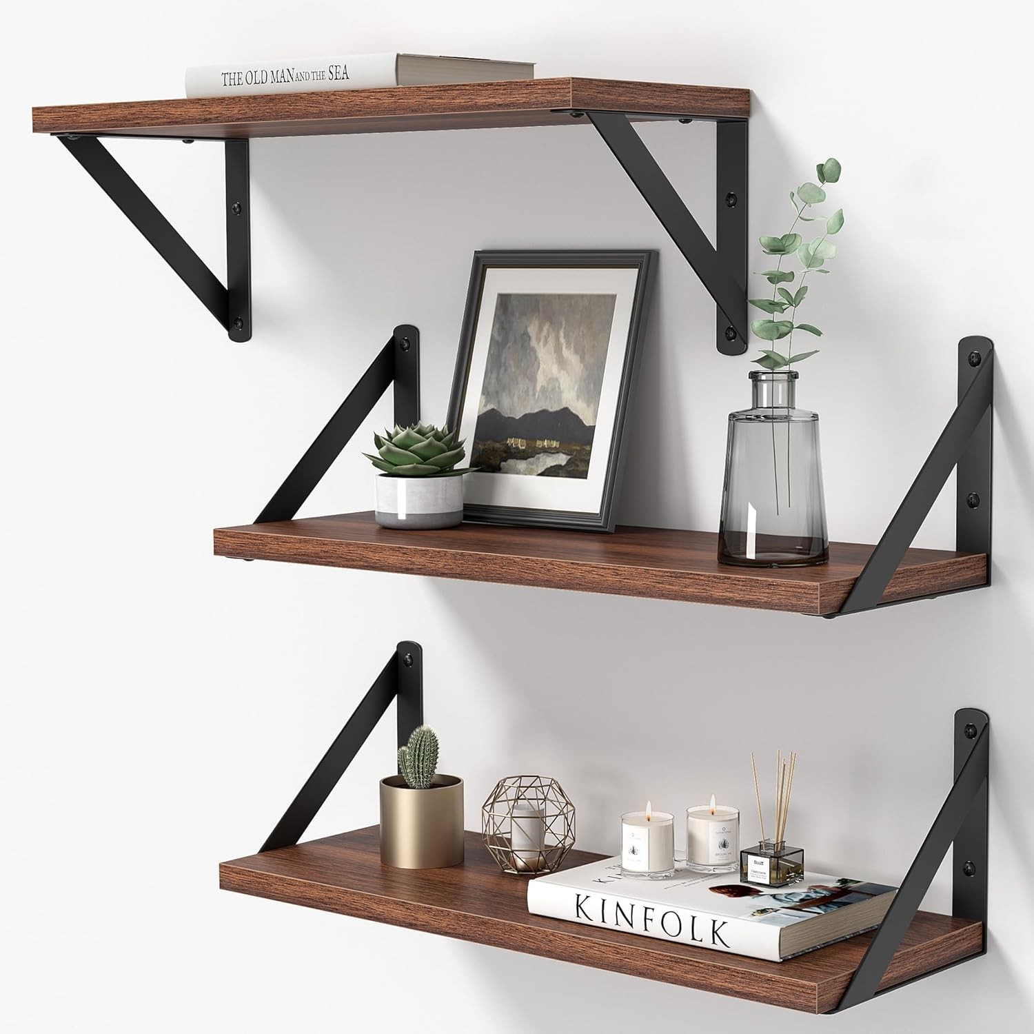 Floating Shelves Wall 16 Inch Long Wood Floating Shelves Set of 3 Wall Mounted gallery