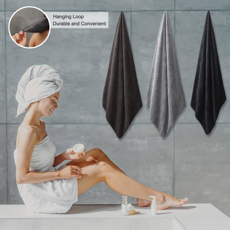 4 Piece Oversized Bath Towels Set 35x70 Inches, Black Brown Extra Large Soft ... gallery