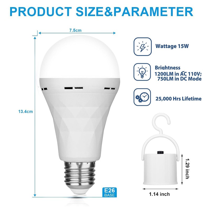 15W Rechargeable LED Light Bulb Emergency For Home Power Failure 1200mAh Charger gallery