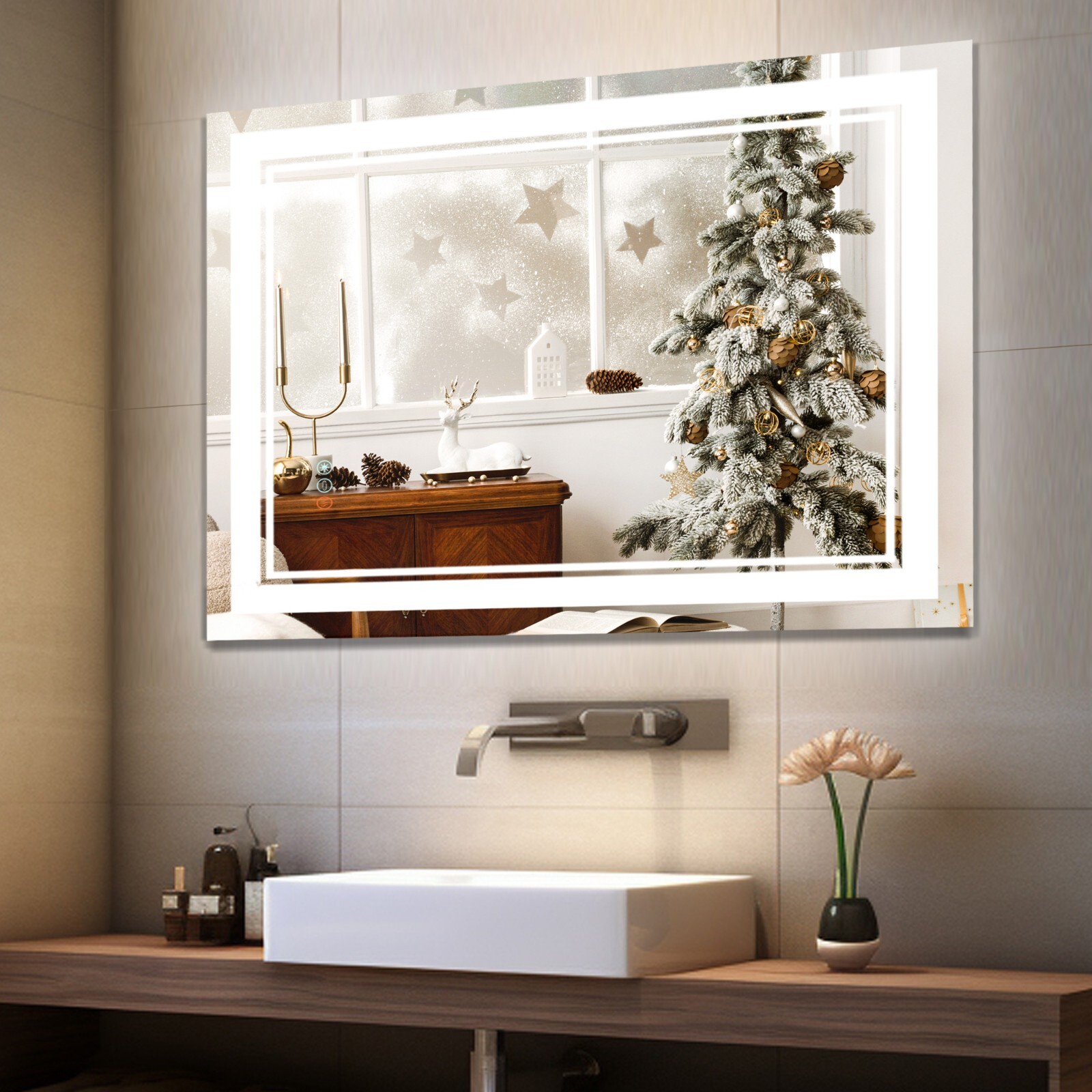 40”x 32” LED Bathroom Mirror, Wall Vanity Mirror, 3 Colors Touch , Anti-Fog gallery