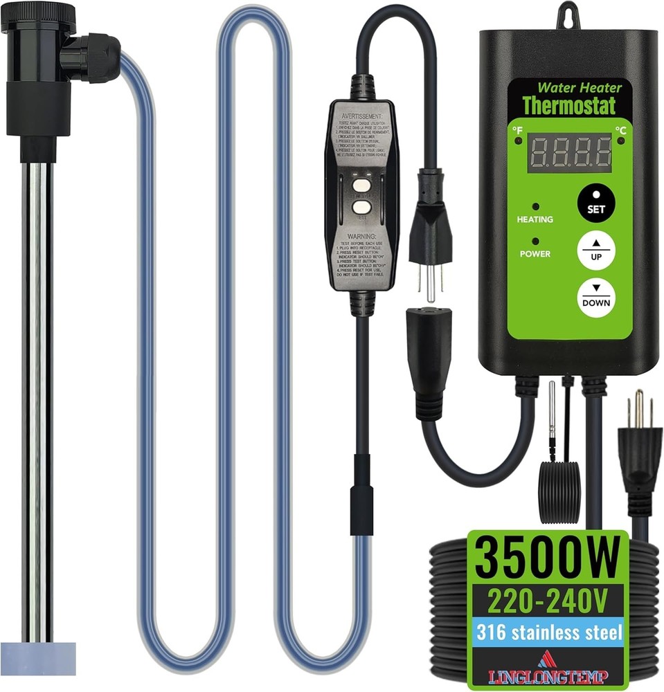 3500W Titanium Fully Submersible Electric Immersion Water Heater GFCI/Temp Probe
