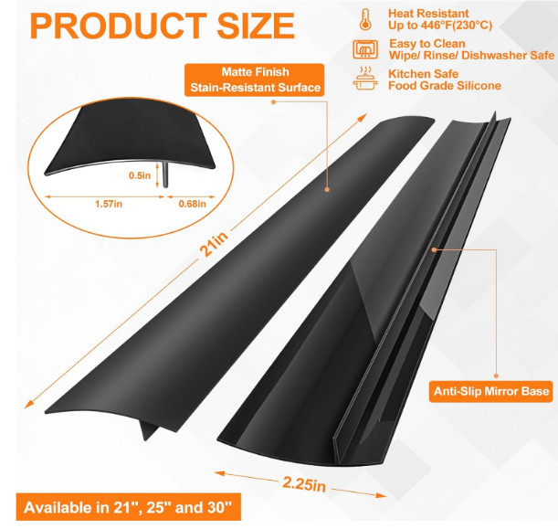 2-Pack Silicone Stove Gap Covers — Heat-Resistant Counter Gap Filler 21/25 in gallery