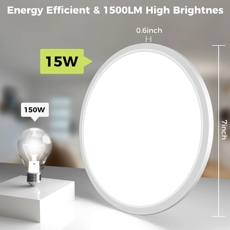 LED Flush Mount Ceiling Light Dimmable 3000K 3500K 1500LM White 7Inch 15W gallery