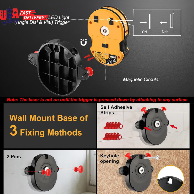 Multi Surface Laser Level LED Light Vial, 30Ft Horizontal & Vertical Line Laser gallery
