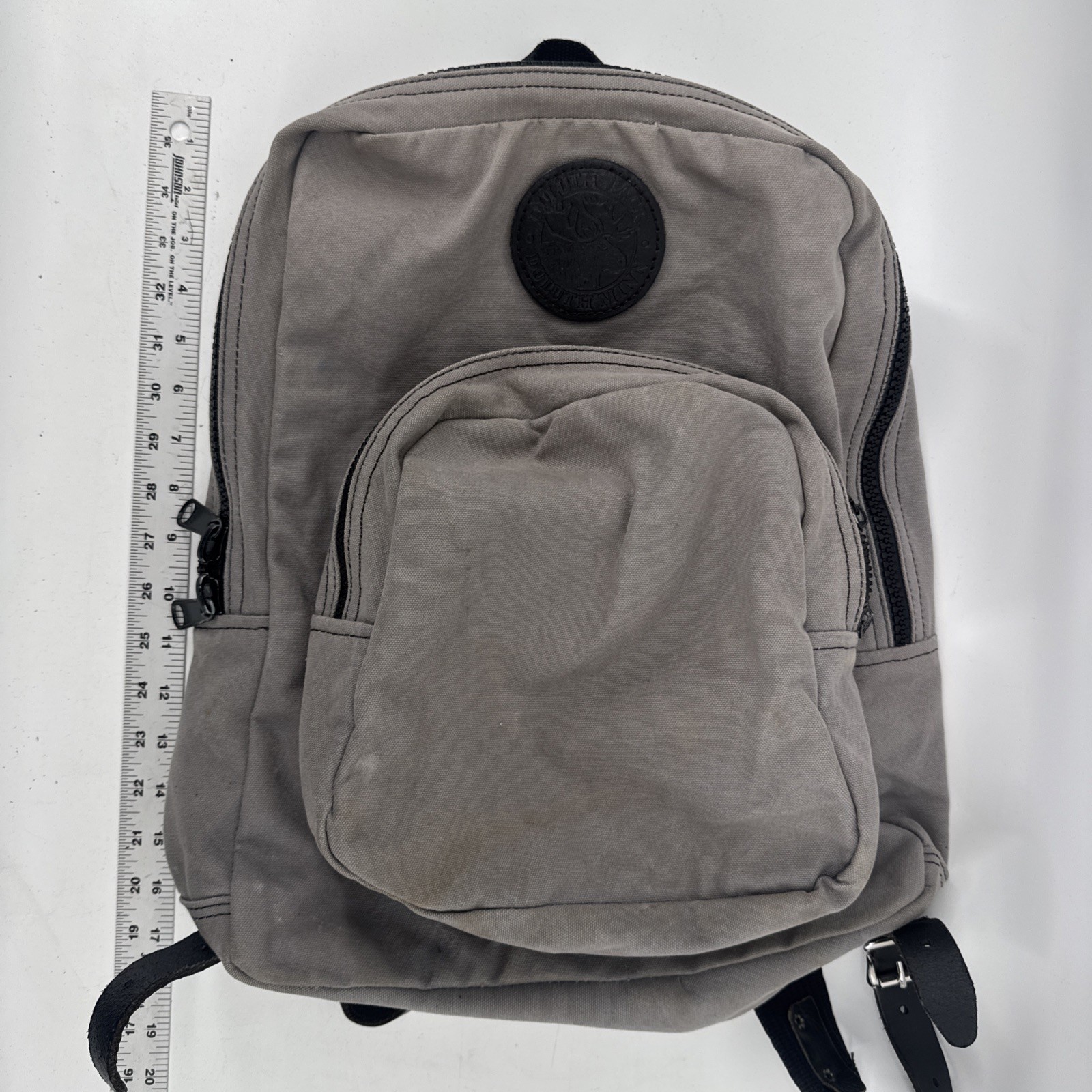 Duluth Pack Canvas Leather Medium Backpack Daypack Gray USA Handcrafted
