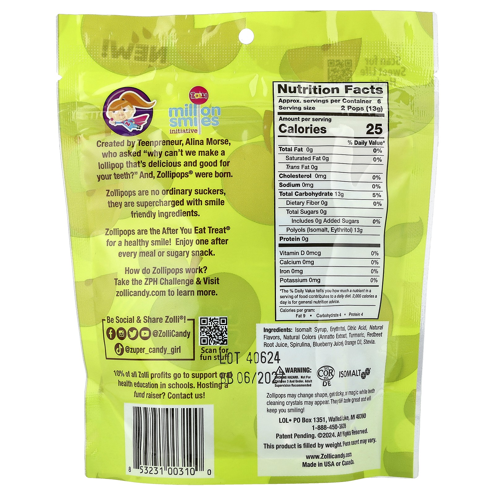 The Clean Teeth Pops, Green Apple, 3.1 oz gallery