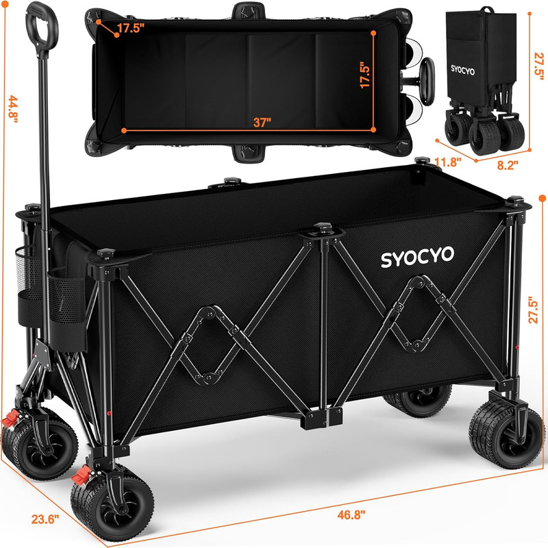 Collapsible Wagon Carts Foldable 570LBS Beach Wagon with Big All-Terrain Wheels gallery