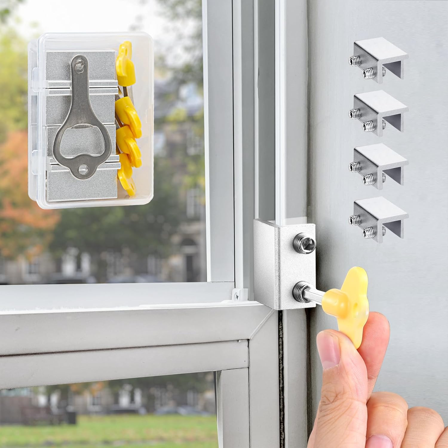 Window Locks,4 Sets Sliding Window Safety Locks with Key for up and down Windows gallery