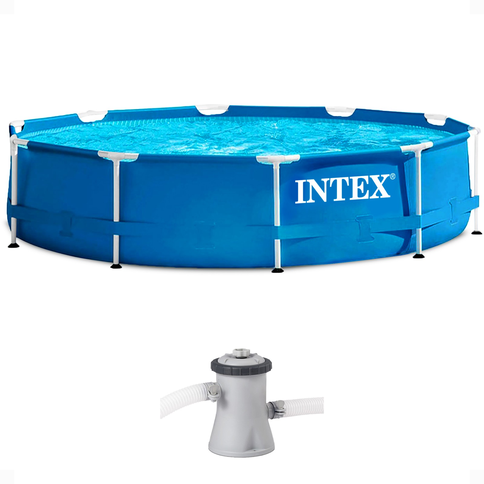 Intex 10'x30" Metal Frame Round Above Ground Swimming Pool with Pump (Open Box) gallery
