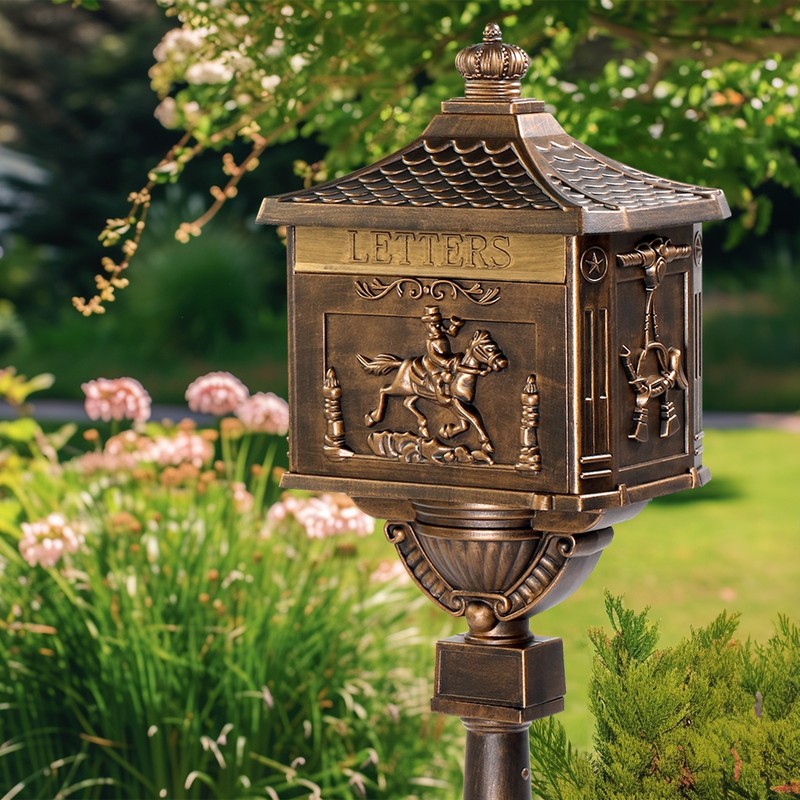 Cast Aluminum Mailbox with Post Locking Residential Mailboxes for Outside w/ Key gallery