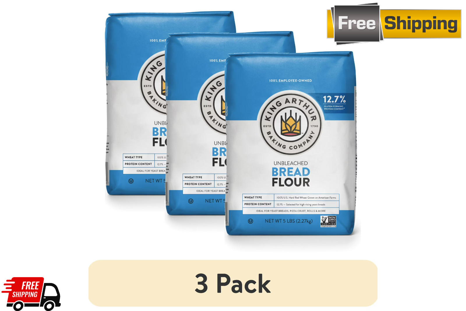 King Arthur Flour Unbleached Bread Flour 5 lb. Bag (3 PACK) FREE & FAST SHIPPING gallery