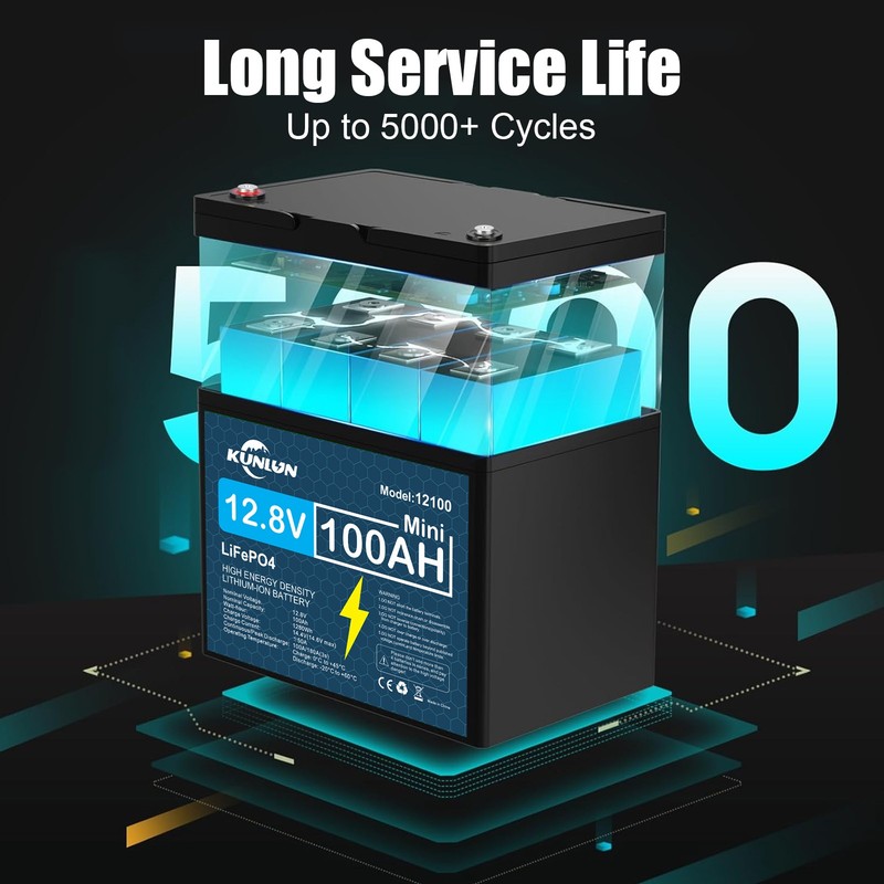 12V 100Ah Lifepo4 Lithium battery with charger for Trolling Motor, RV, Camping gallery