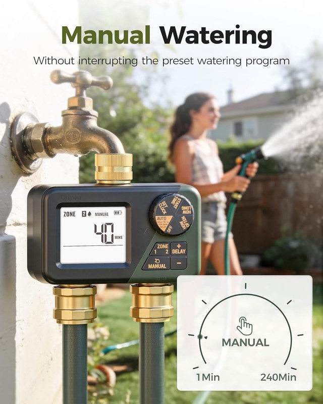 Sprinkler Timer 2 Outlet Water Hose Timer Rain Delay Manual Watering for Garden gallery