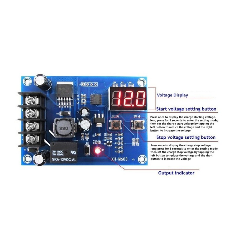 12V - 24V Battery Charge Controller Protection Module w/ LED Voltmeter XH-M603 gallery