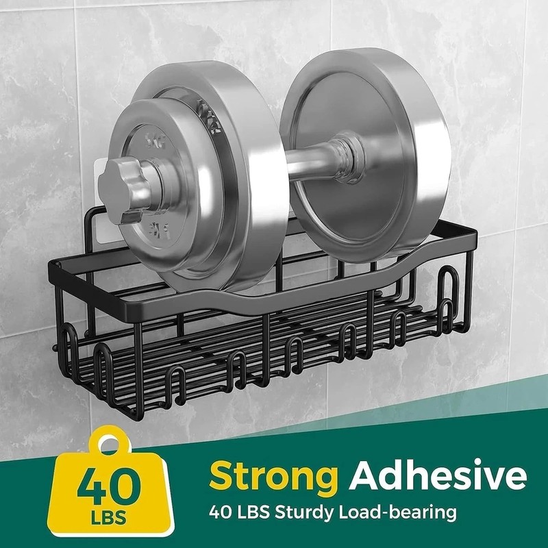 5 Pack/Set Shower Caddy Adhesive Shower Organizer for Bathroom & Kitchen | Black gallery
