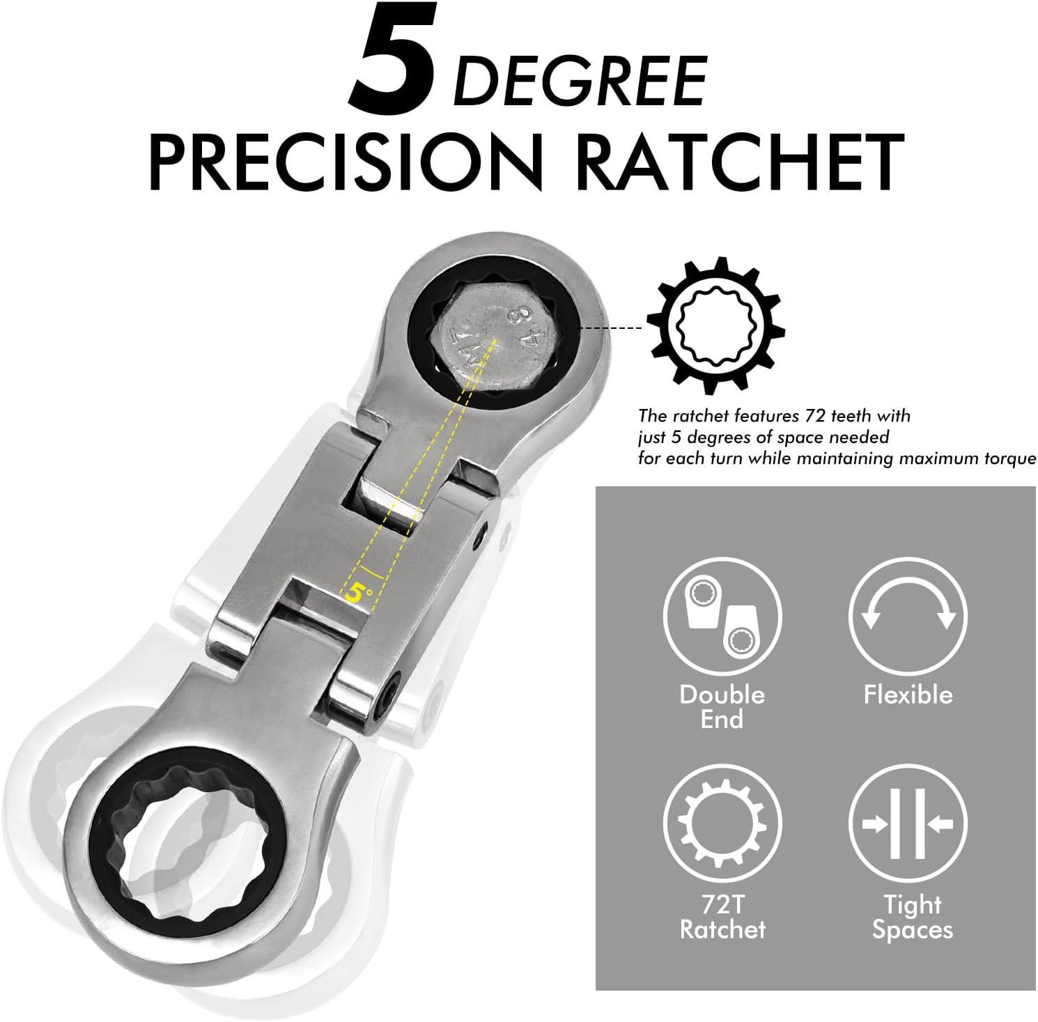 Stubby Wrenches Set, Flex Head Ratcheting Wrench Set Double Box End Ratchet Wren gallery