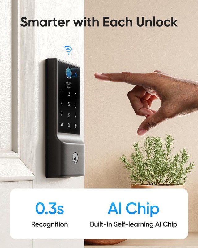 eufy Security Smart Lock Touch& Wi-Fi w/ Wireless Video Doorbell 2K Camera+Chime gallery