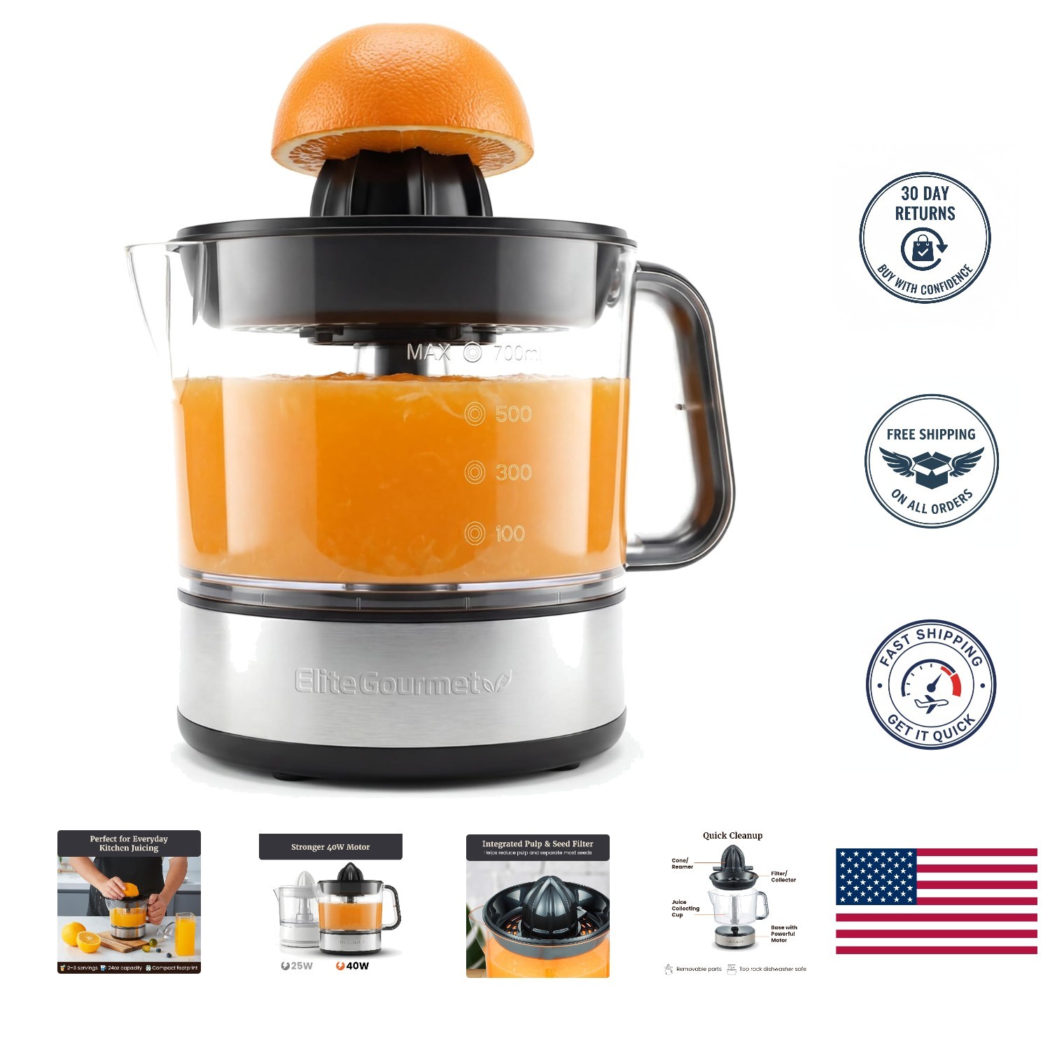 Effortless Juicing with 40W BPA-Free Electric Juicer, 24oz, Easy Clean Design gallery