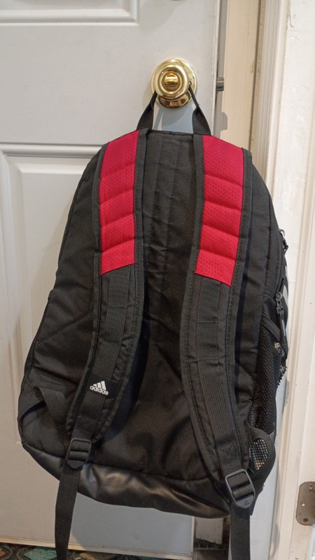 adidas Hiking Backpack Red Black Zipper Closure Adjustable Padded Straps 2