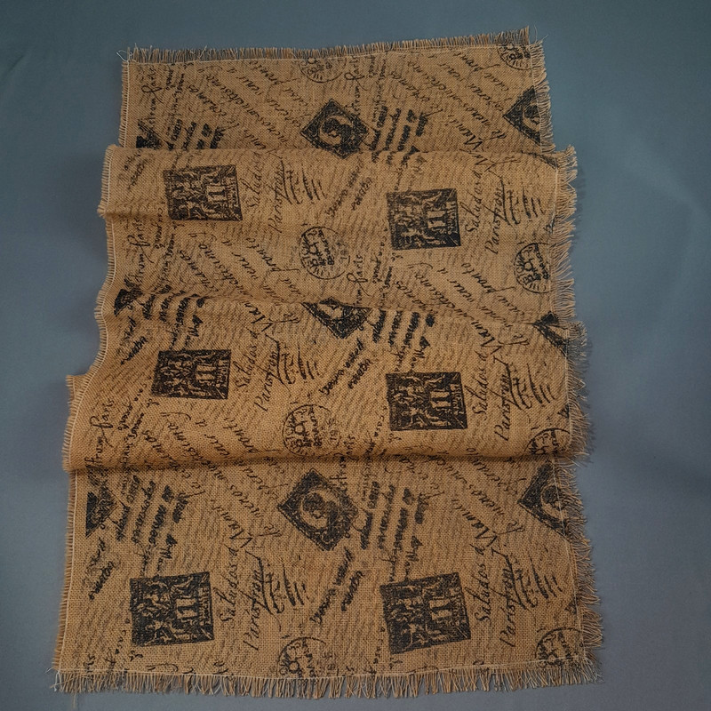 Table Runner Topper Brown Burlap French Country Paris Postage Grain Sack 23X58 gallery
