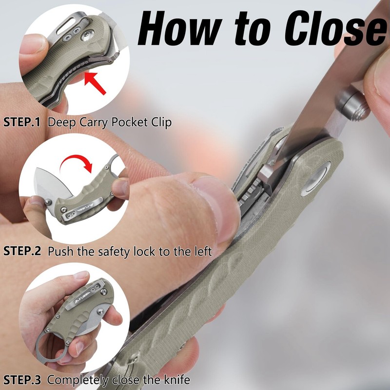 FLISSA 4"Small Folding Pocket Knife Desert Tan G10 Handle w/8Cr13MoV Steel Blade gallery