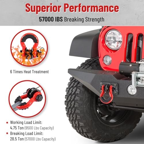 3/4" D Ring Shackle with Upgraded Snatch Blocks,57,000 lbs(28.5 Ton) Red gallery