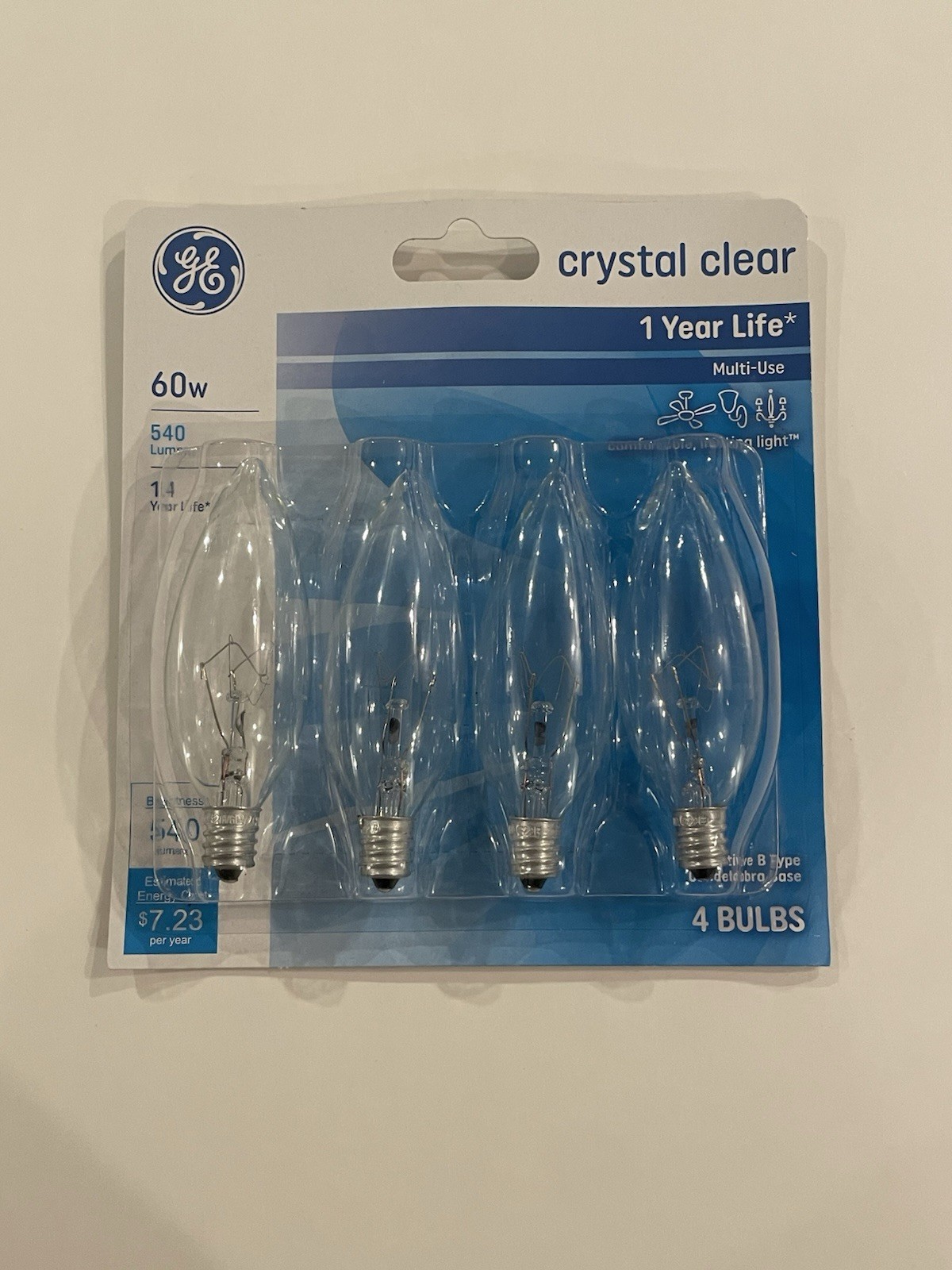 4 GE 60w Decorative B Multi Use Candelabra Base Bulbs Crystal Clear 4PK Bulb gallery