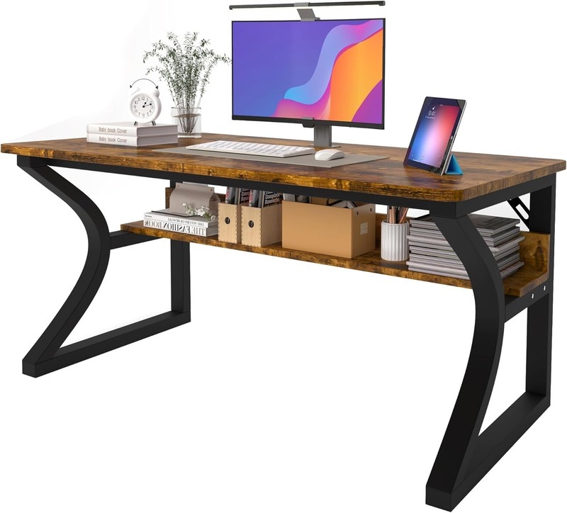 Computer Desk, 47x24 in Computer Desk, Office Desk w/Storage & U-Size Metal F... gallery