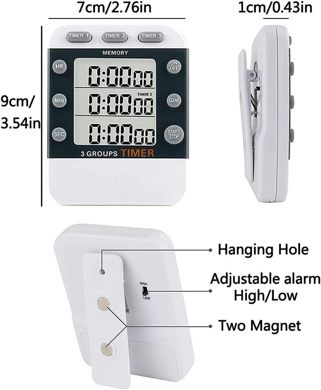 Digital Dual Kitchen Timer for Cooking, 3 Channels Count Down/up Triple Multi gallery