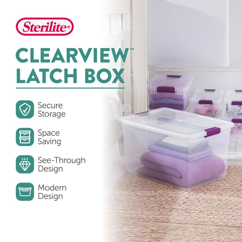 Sterilite 66 Quart Clear Plastic Latching Handle Storage Container Tote, 6 Pack gallery