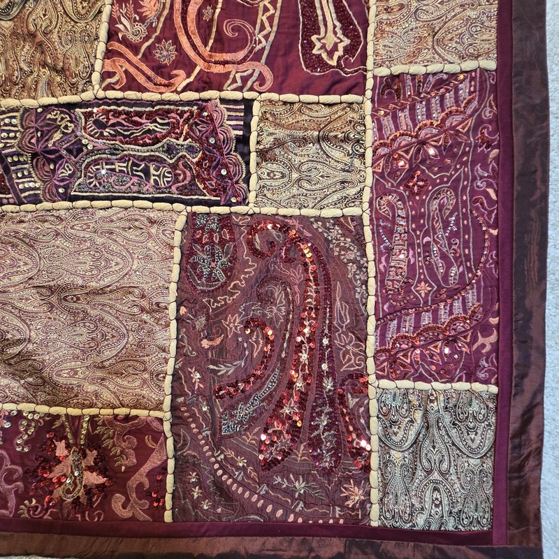 Beaded Sequin Tapestry Wall Hanging Patchwork Embroidery Bohemian India 35"x29" gallery