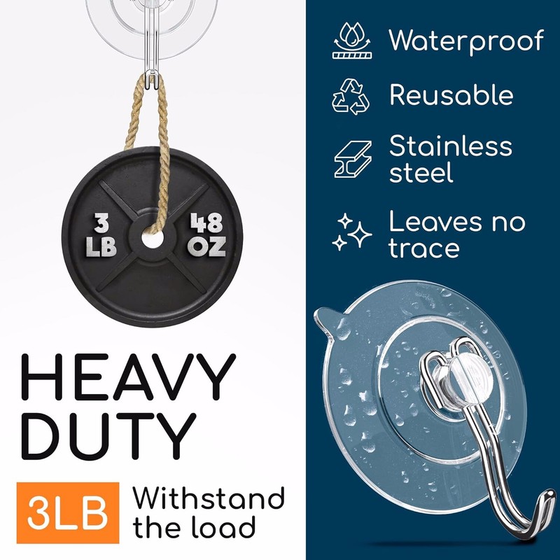 GLUIT Suction Cups Shower, Bath, Window, Wall Heavy Duty Hooks Hold 3lb 14 pack gallery