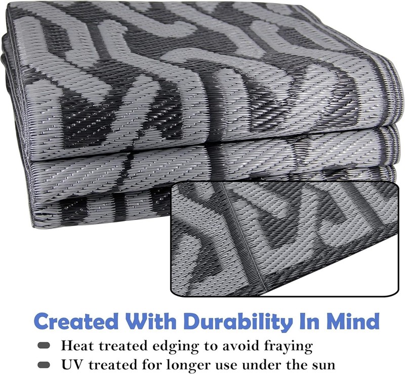 Durable Black & Grey Reversible Plastic Mat - Perfect for Beach & RV Adventures gallery