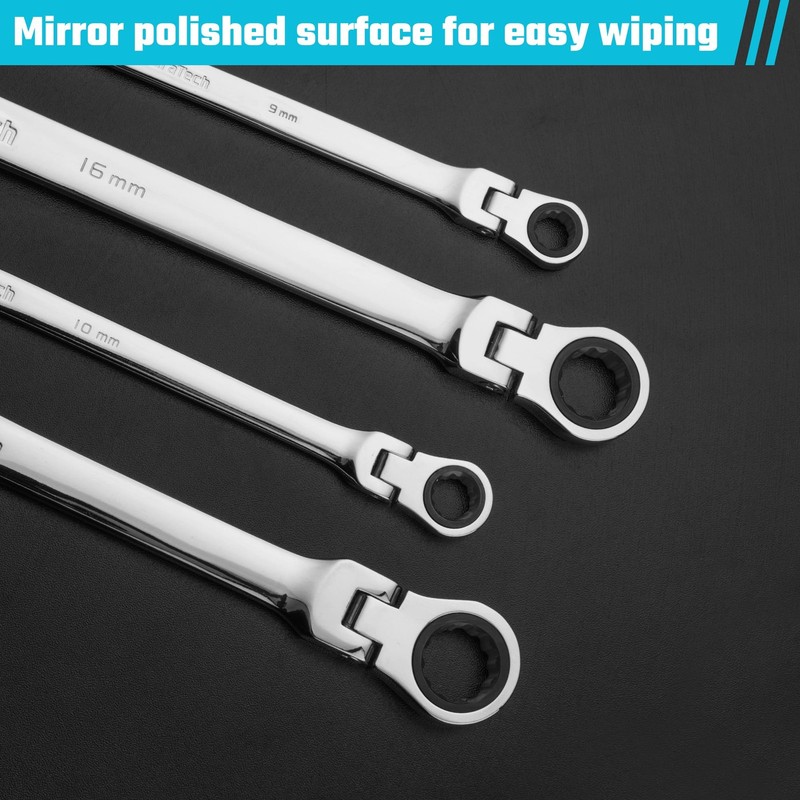 DURATECH 14 * 15 mm Extra Long Flex-Head Ratcheting Wrench, 14*15mm, Silver gallery