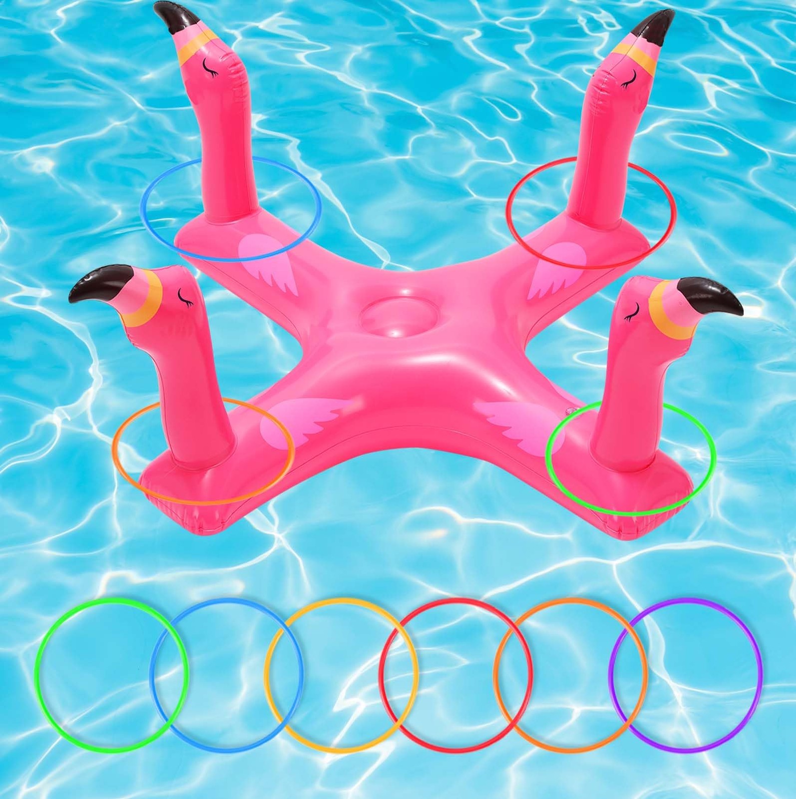 Pool Floats Toys Games Set, Inflatable Cross Ring Toss Game with 6pcs Rings f... gallery