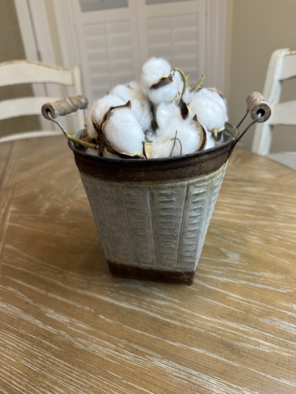 Rustic Metal Small Bucket with Cotton Stems gallery