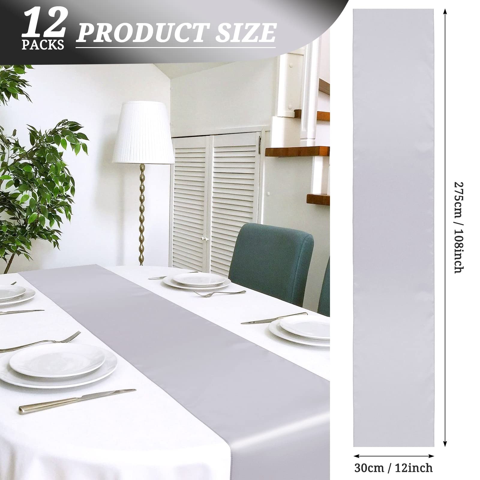 12x108 Inch Silver Satin Premium Fabric Event Table Runner Decoration 12 PCS gallery