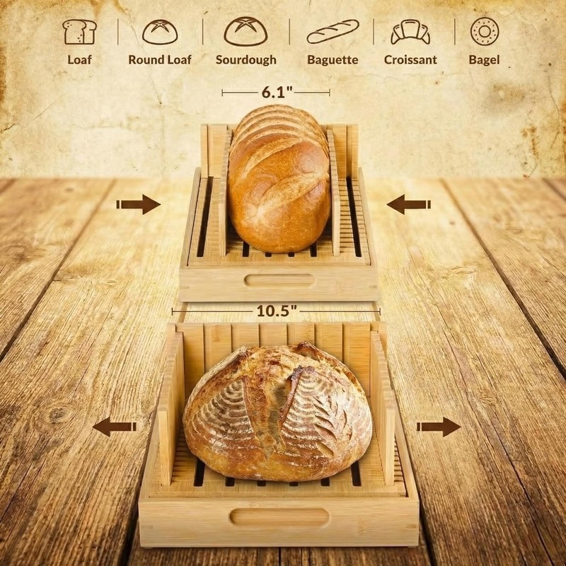 Bamboo Bread Slicer for Homemade Bread - Compact, includes crumb tray gallery