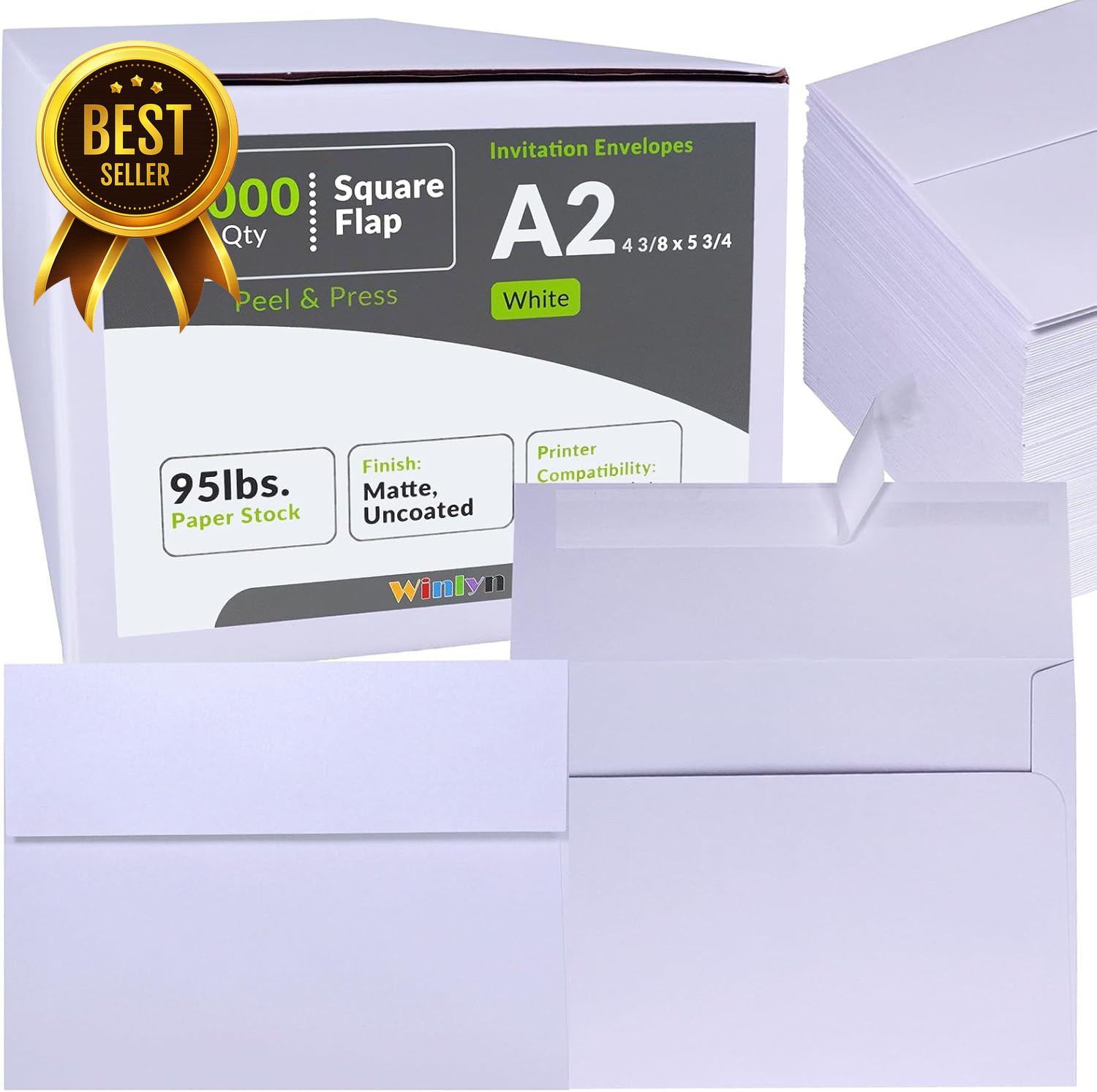 1000pcs A2 Invitation Envelopes Self Seal 4 3/8 x 5 3/4 White 95lb gallery