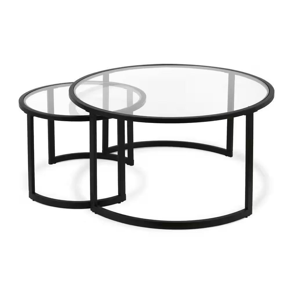 Mitera 36 In. 2-Piece Blackened Bronze round Glass Top Coffee Table Set with Nes gallery