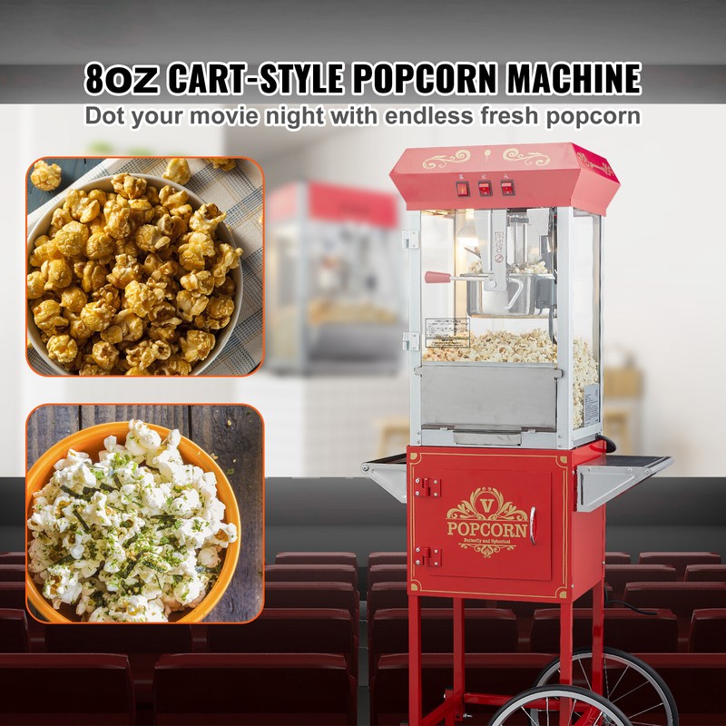 VEVOR Popcorn Popper Machine 8 Oz Popcorn Maker with Cart 850W 48 Cups Red gallery