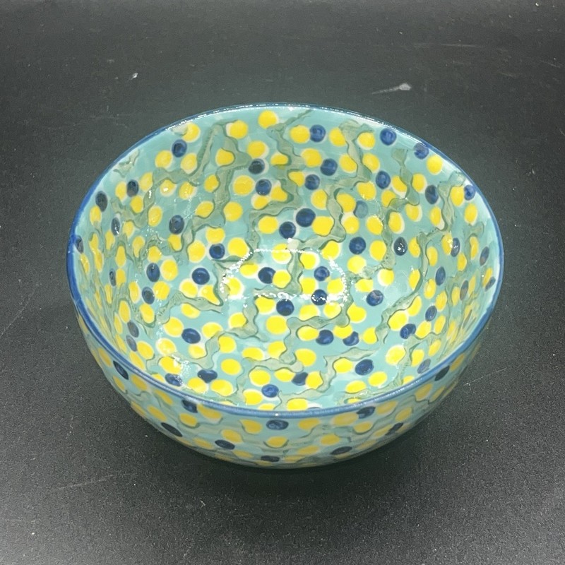 Anthropologie Small Pedestal Footed Ceramic Bowl Yellow Green Blue Florals gallery