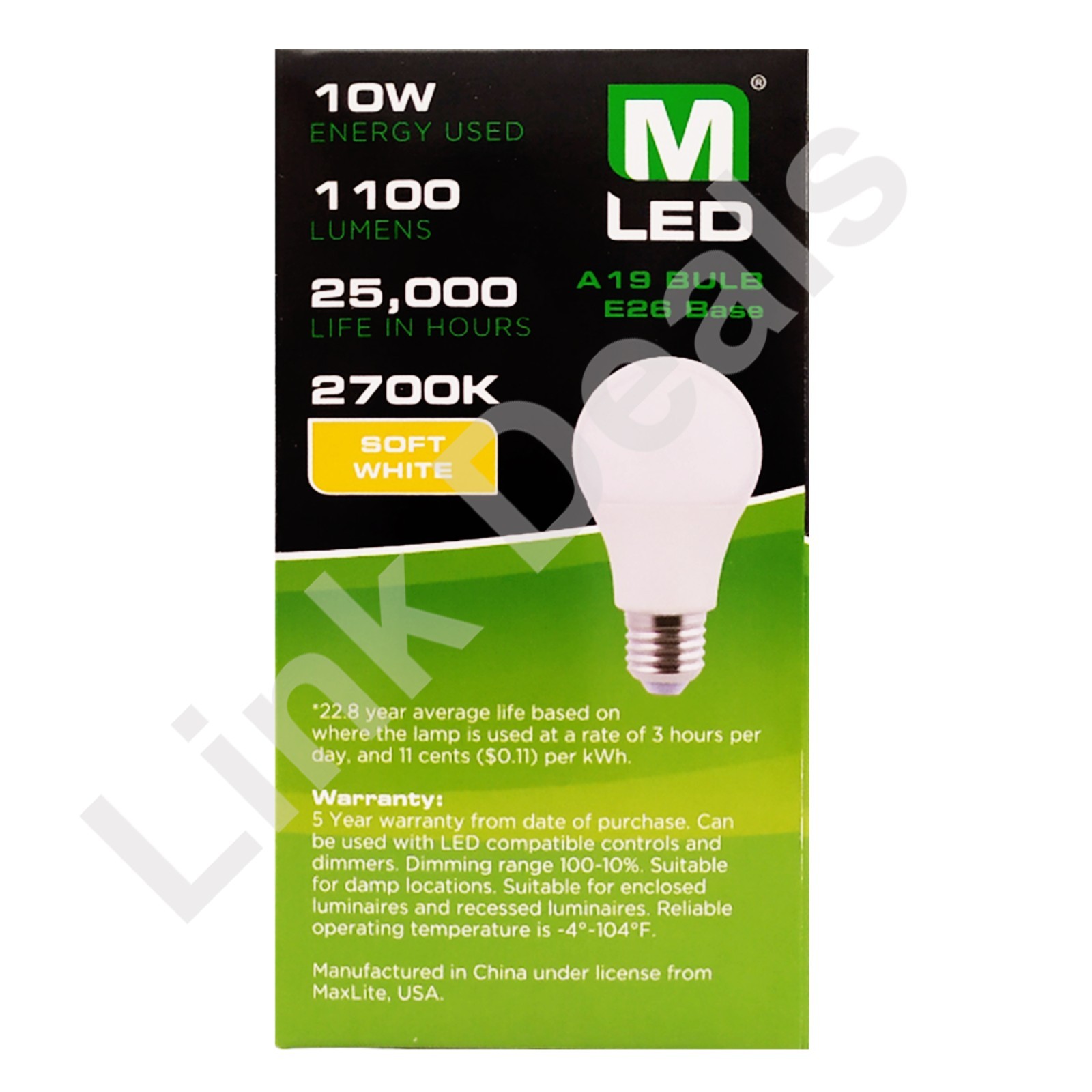 4 Bulb Maxlite 75W Equivalent 10W LED Light Bulb A19 Soft White 2700K Dimmable gallery