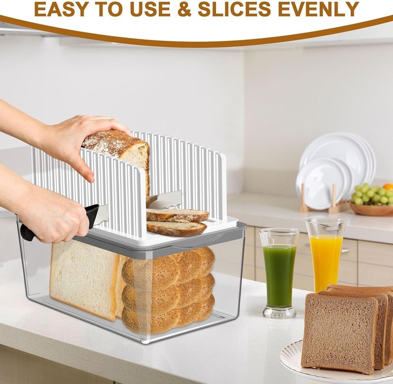 Effortless Bread Slicing: Adjustable Width Slicer with Crumb Tray & Storage Box gallery